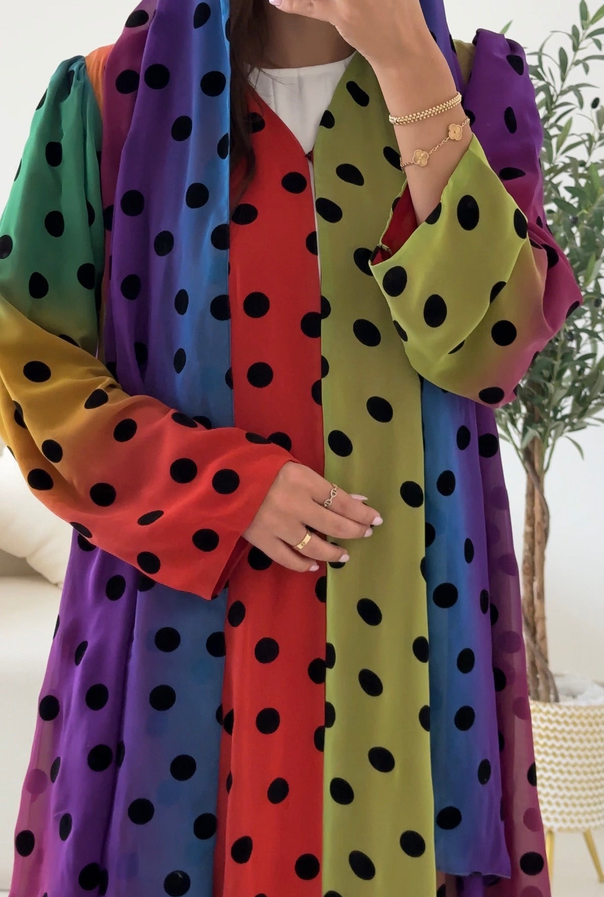 C 2547 Multicolor Polka Dot Printed Abaya