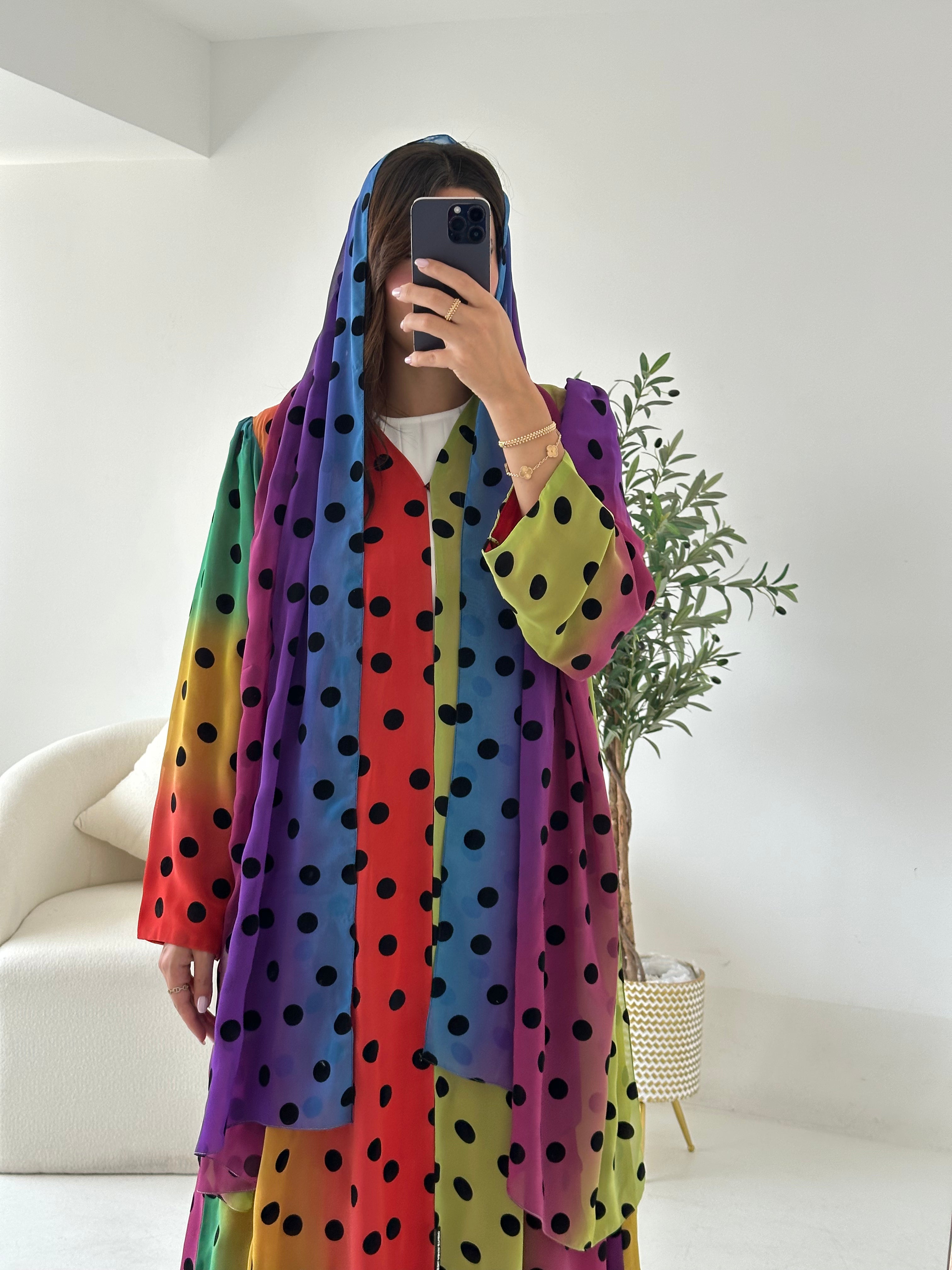 C 2547 Multicolor Polka Dot Printed Abaya