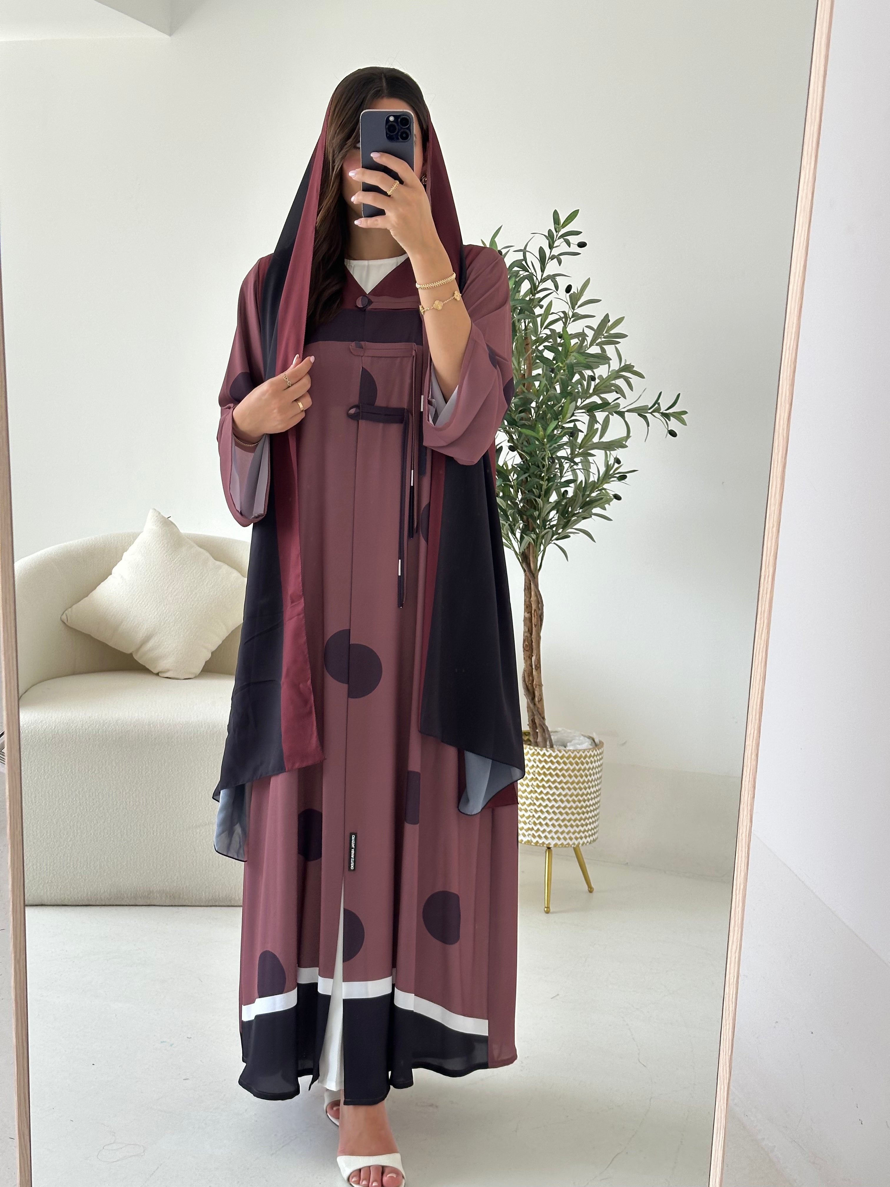 C 2548 Red Brown Printed Abaya