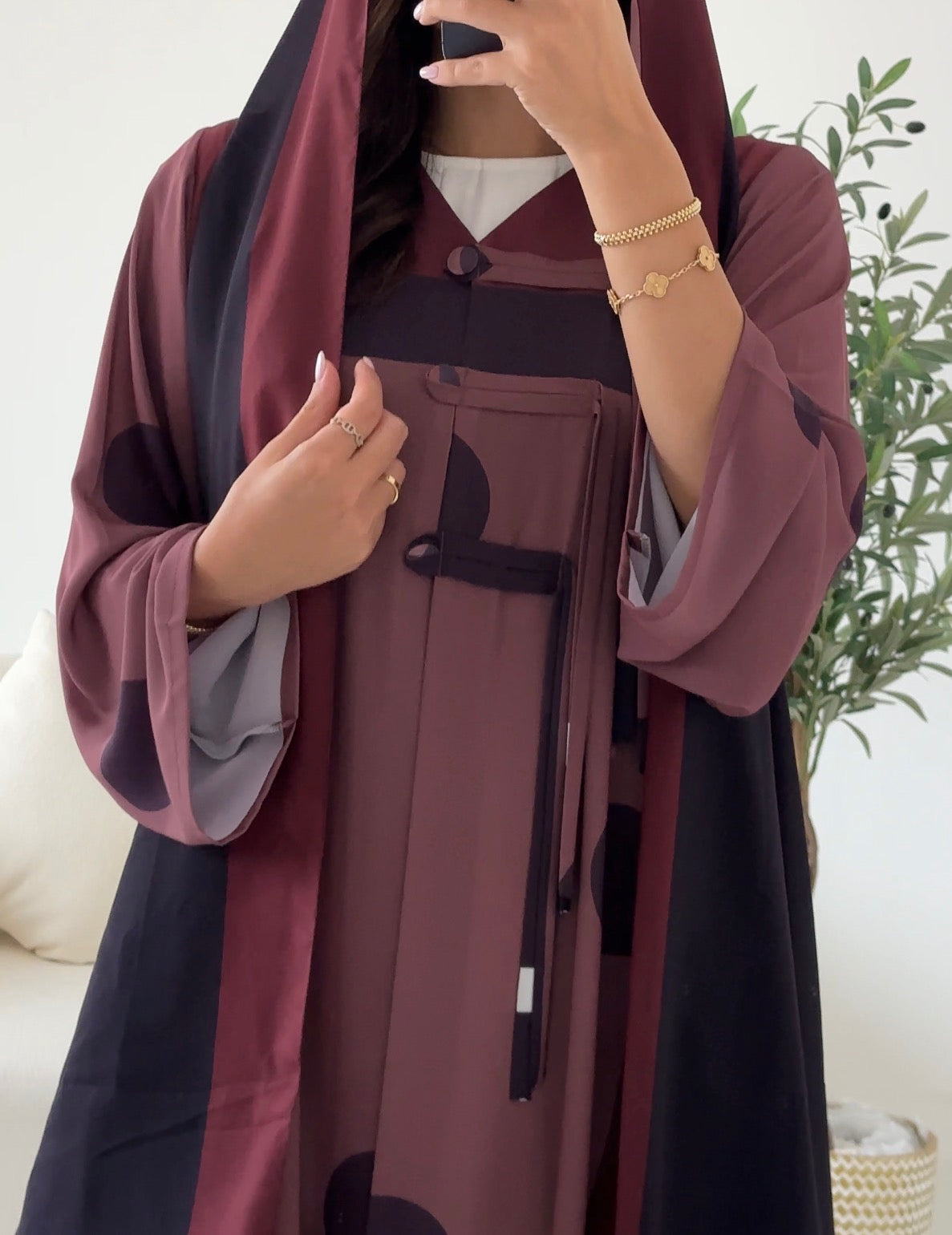 C 2548 Red Brown Printed Abaya