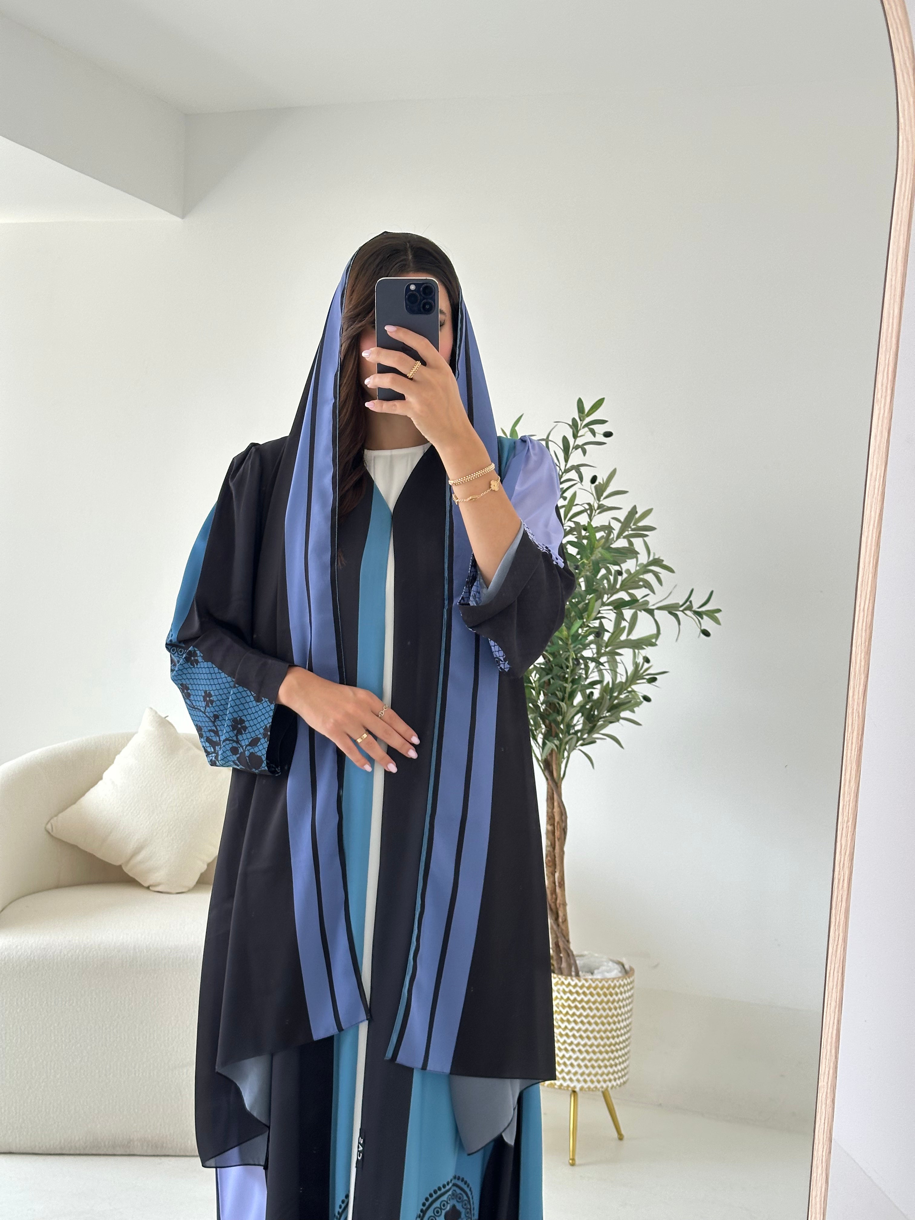 C 2549 Blue Violet Printed Abaya