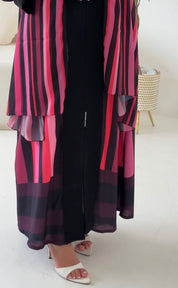 C 2551 Dark Pink Striped Printed Abaya