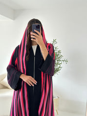 C 2551 Dark Pink Striped Printed Abaya