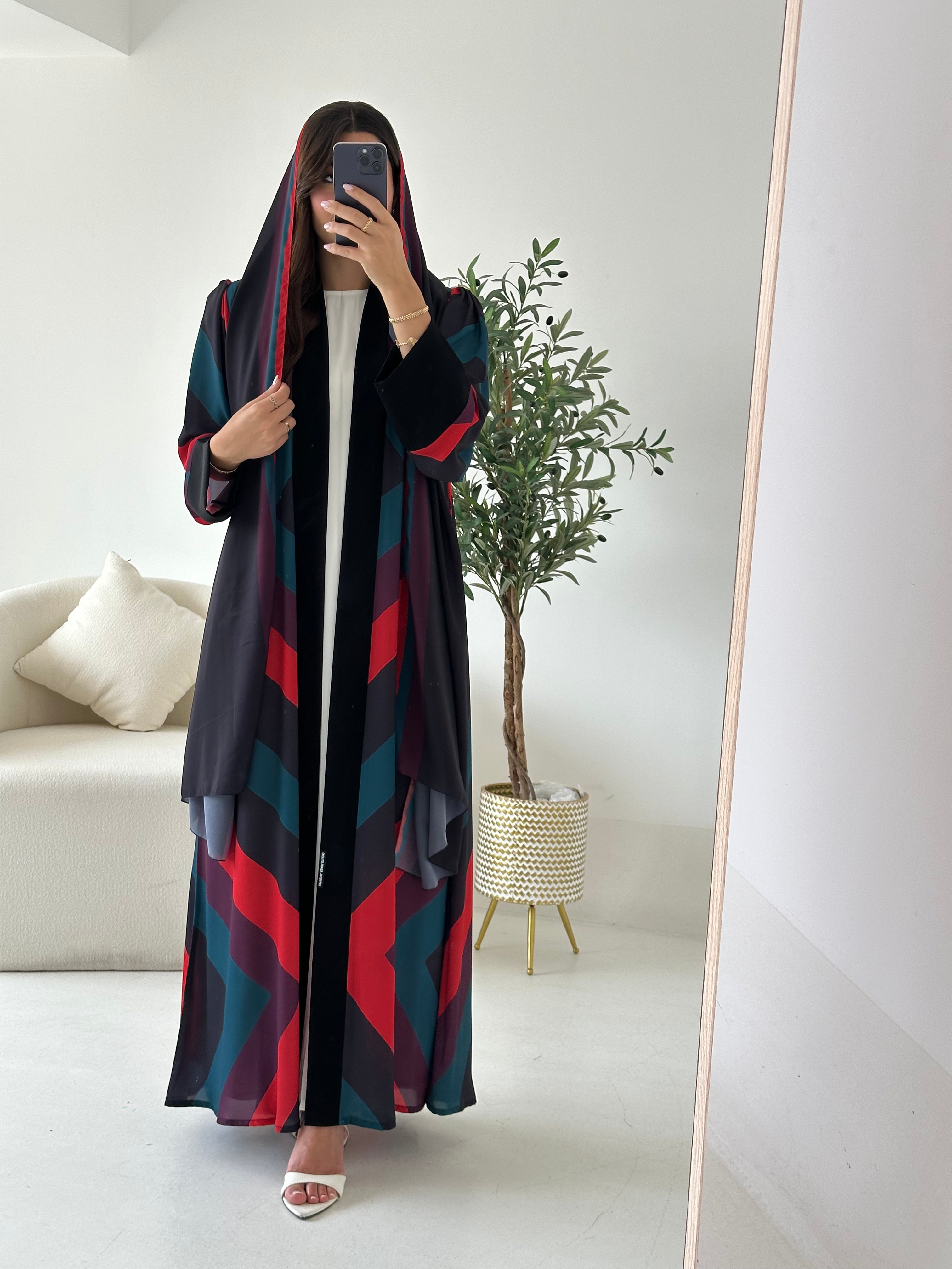 C 2552 Red Blue Printed Abaya