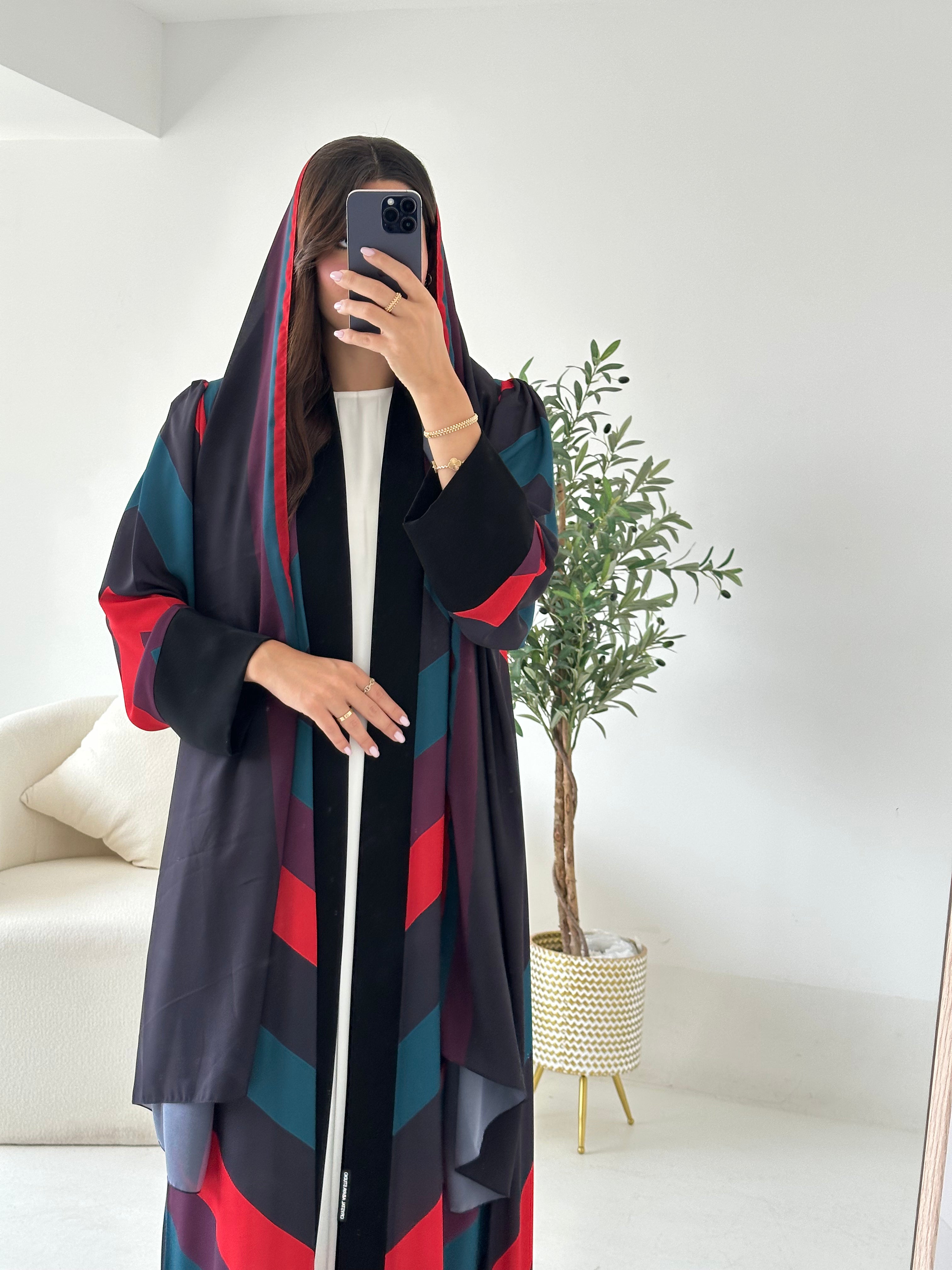 C 2552 Red Blue Printed Abaya