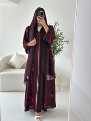 C 2553 Burgundy Floral Printed Abaya