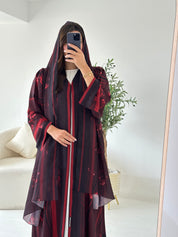C 2553 Burgundy Floral Printed Abaya