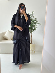 C 2555 Dark Grey Stripe Printed Abaya