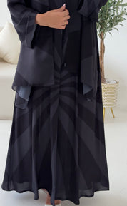 C 2555 Dark Grey Stripe Printed Abaya