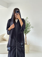 C 2555 Dark Grey Stripe Printed Abaya