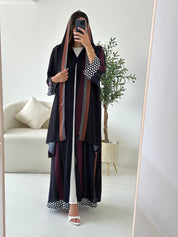 C 2556 Navy Grey Polka Printed Abaya