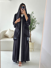 C 2557 Dark Grey Printed Abaya