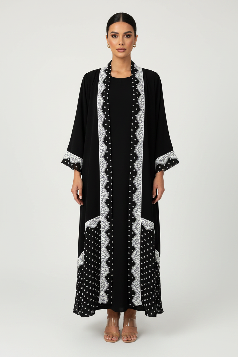 C 2558 Black Polka Dot Lace Abaya