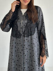 C 2562 Charcoal Polka Dantel Abaya