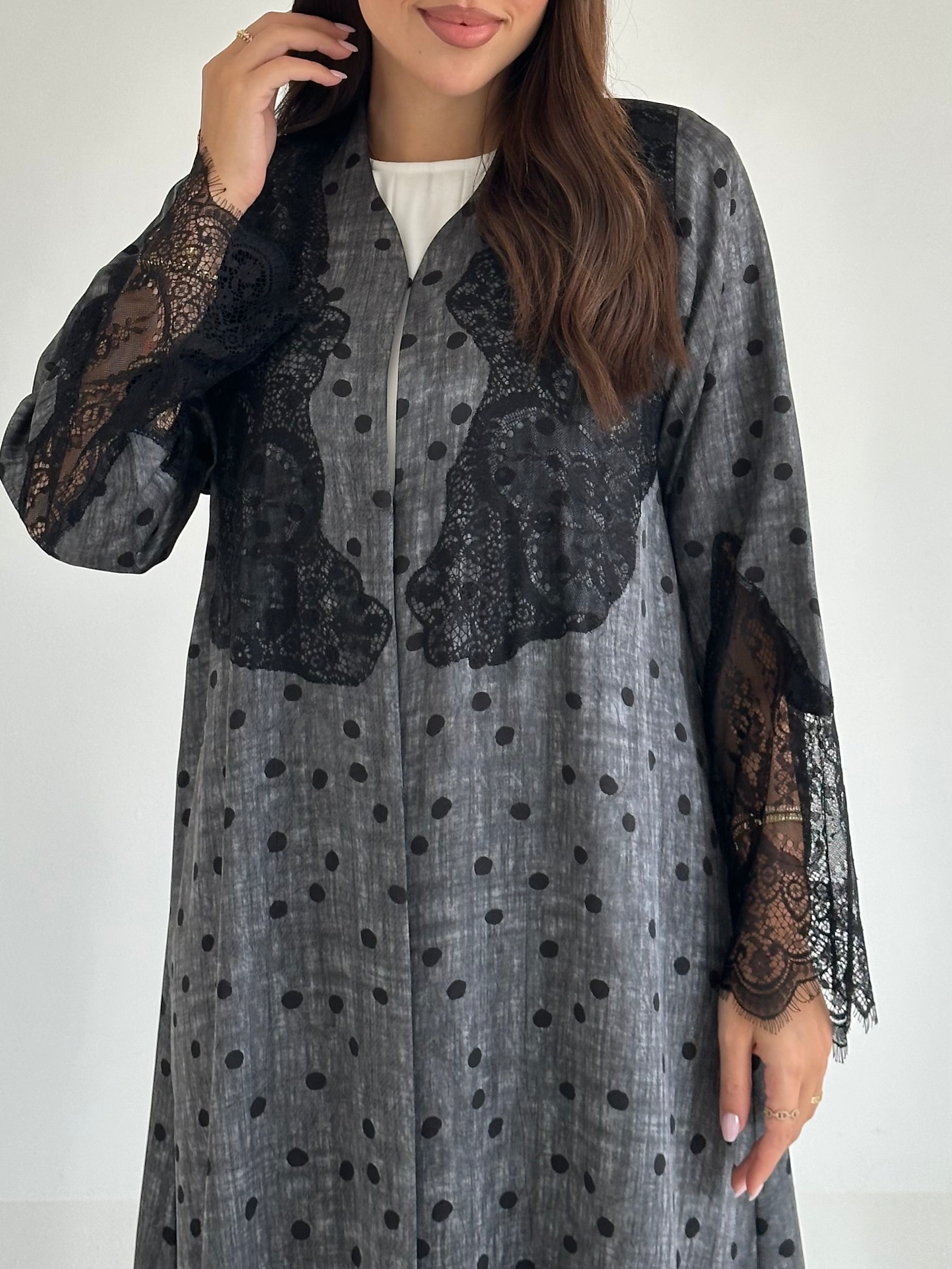 C 2562 Charcoal Polka Dantel Abaya