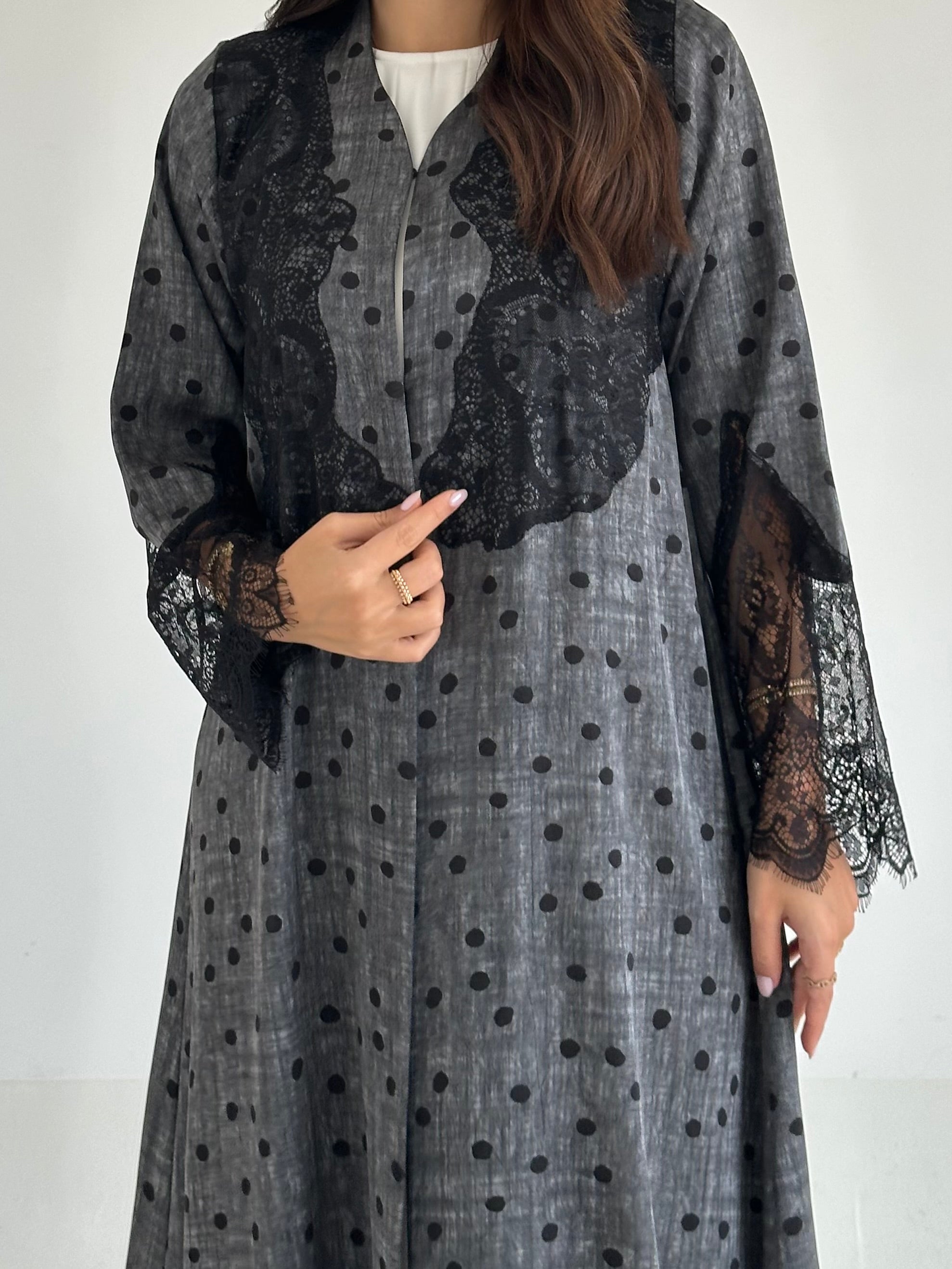 C 2562 Charcoal Polka Dantel Abaya