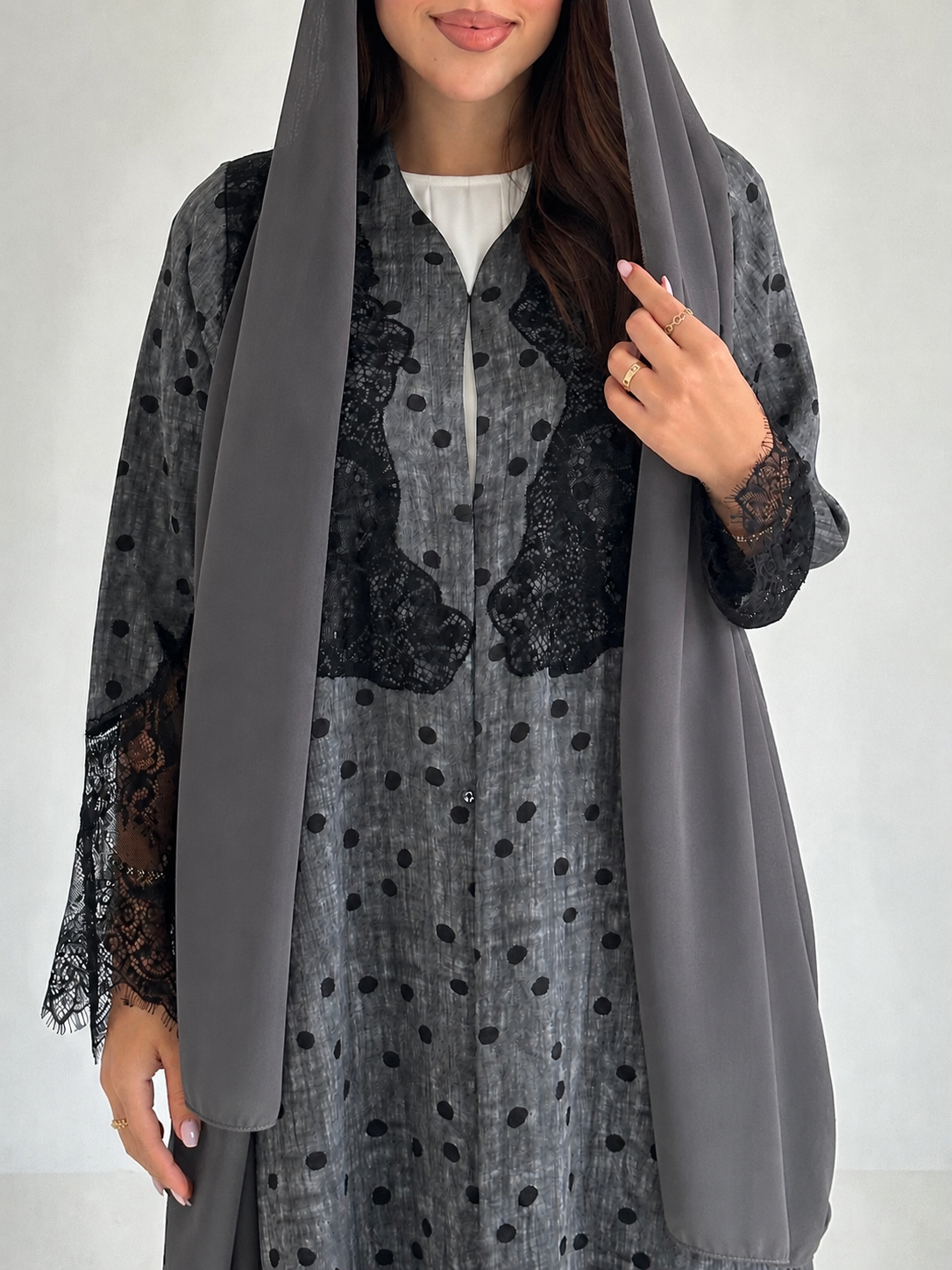 C 2562 Charcoal Polka Dantel Abaya