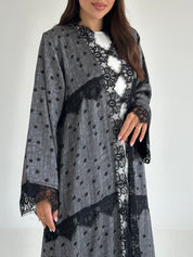 C 2563 Dark Grey Polka Dantel Abaya