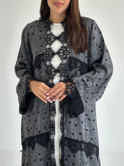 C 2563 Dark Grey Polka Dantel Abaya