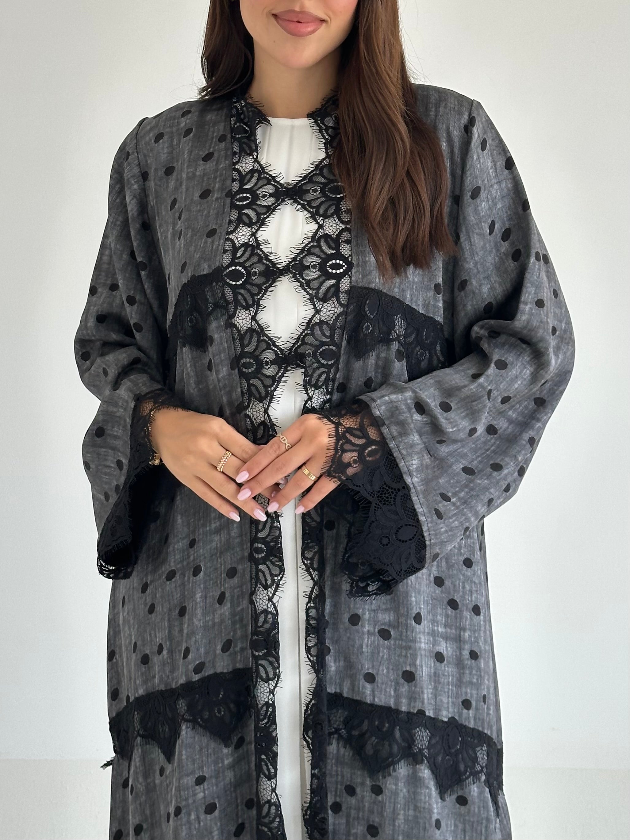 C 2563 Dark Grey Polka Dantel Abaya