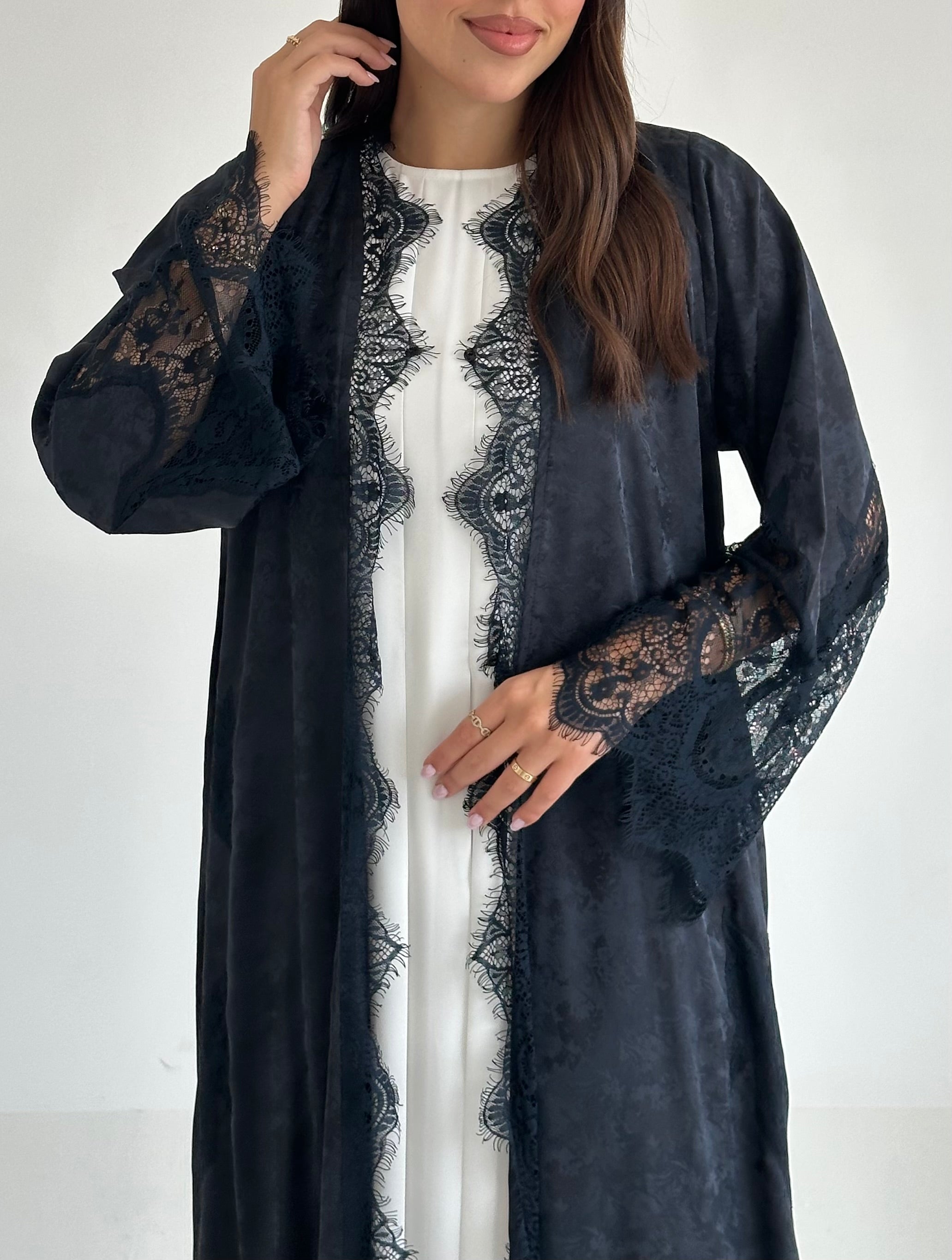 C 2564 Dark Navy Dantel Abaya