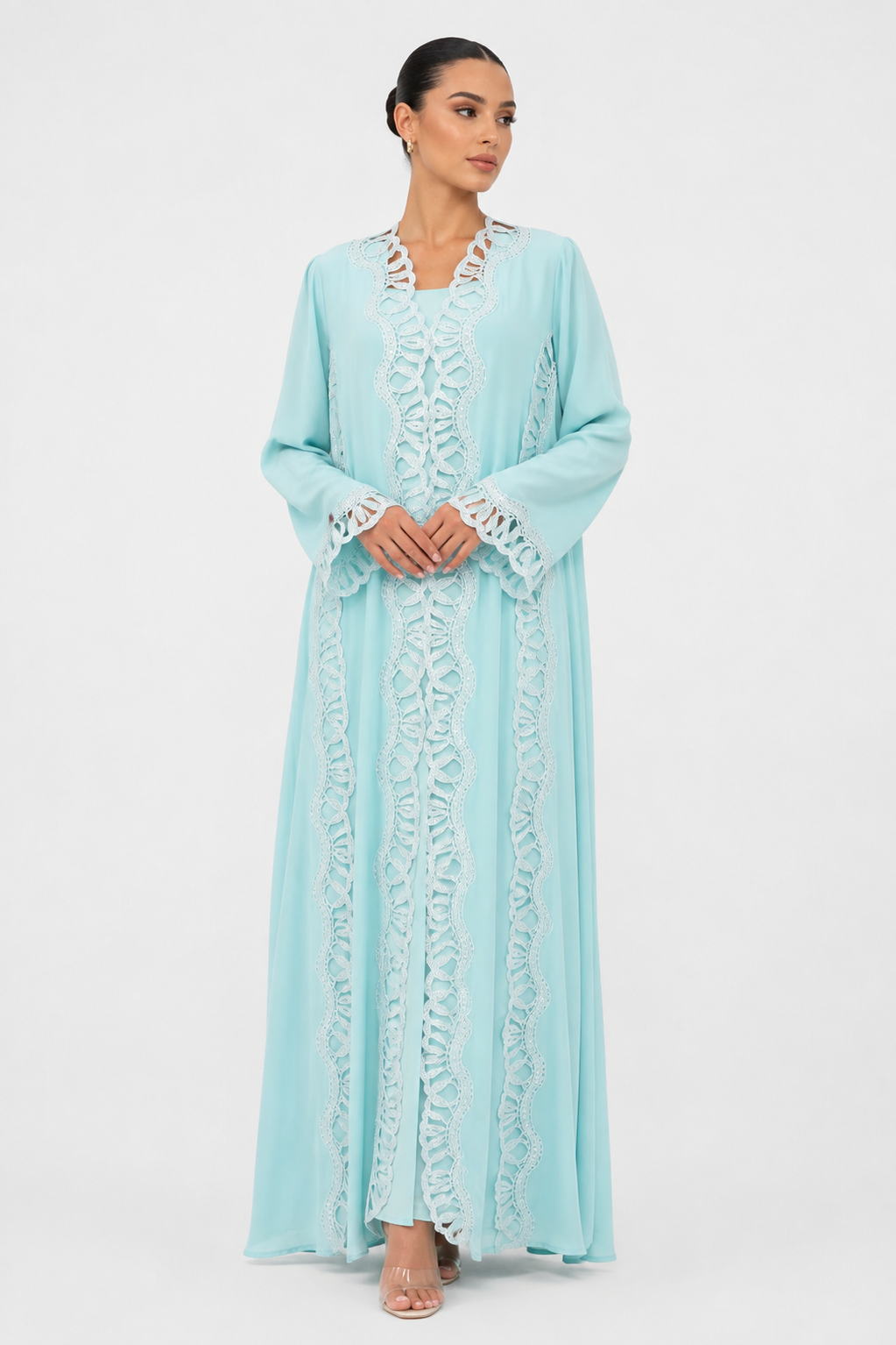 C 2565 Bubblegum Blue Lace Abaya