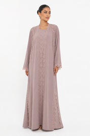 C 2566 Fig Cream Lace Abaya