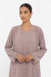 C 2566 Fig Cream Lace Abaya