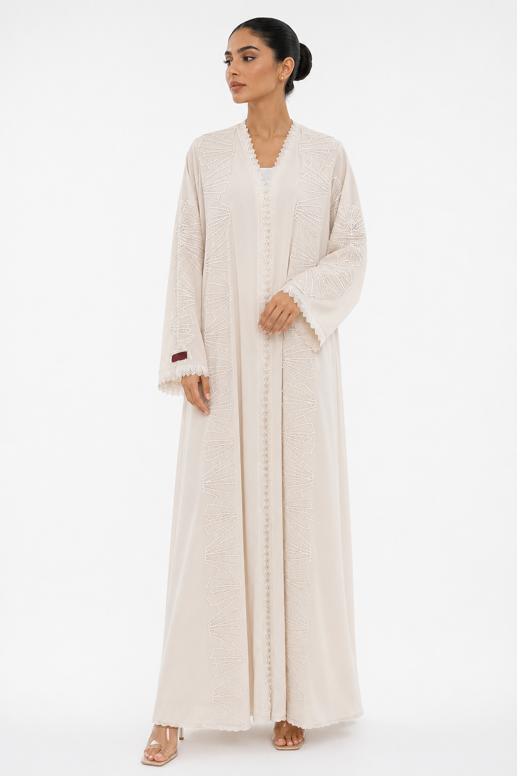 C 2568 Almond Mousse Lace Abaya