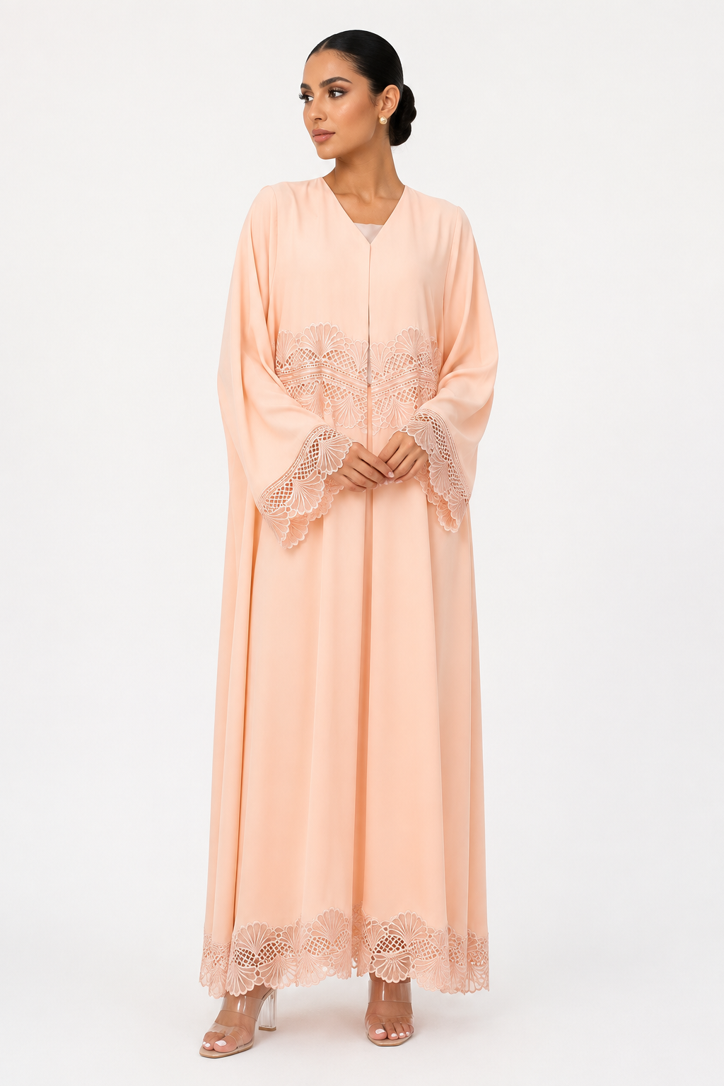 C 2569 Peach Blossom Lace Abaya
