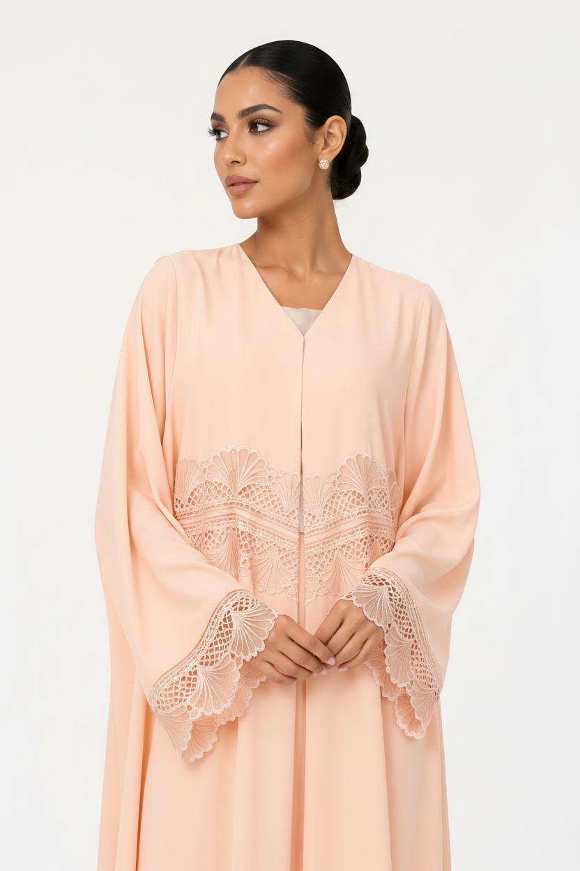 C 2569 Peach Blossom Lace Abaya