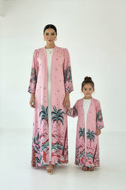 C 2571 Pink Tropical Printed Kids Abaya