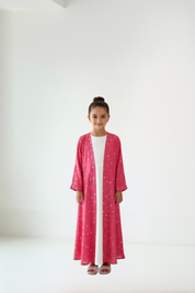 C 2573 Berry Pink Printed Kids Abaya