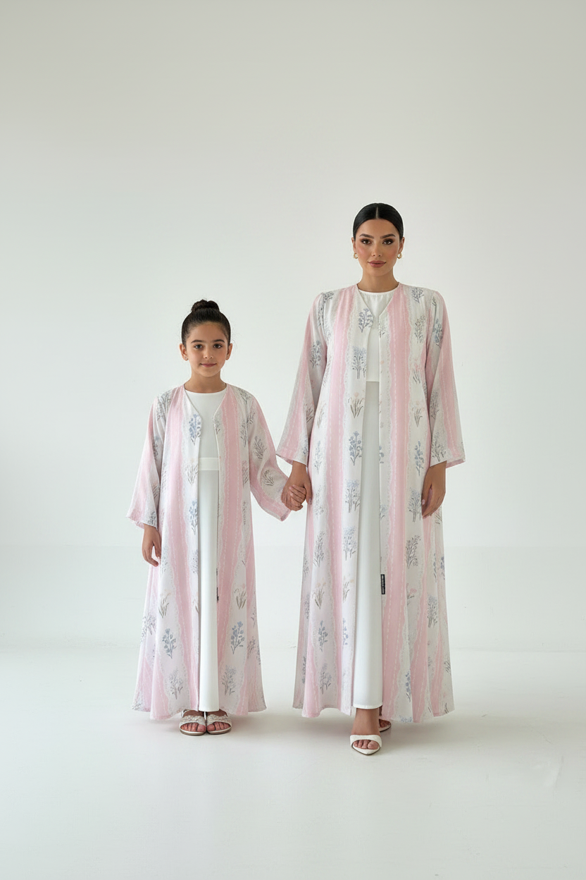 C 2574 Blush Pink Printed Kids Abaya