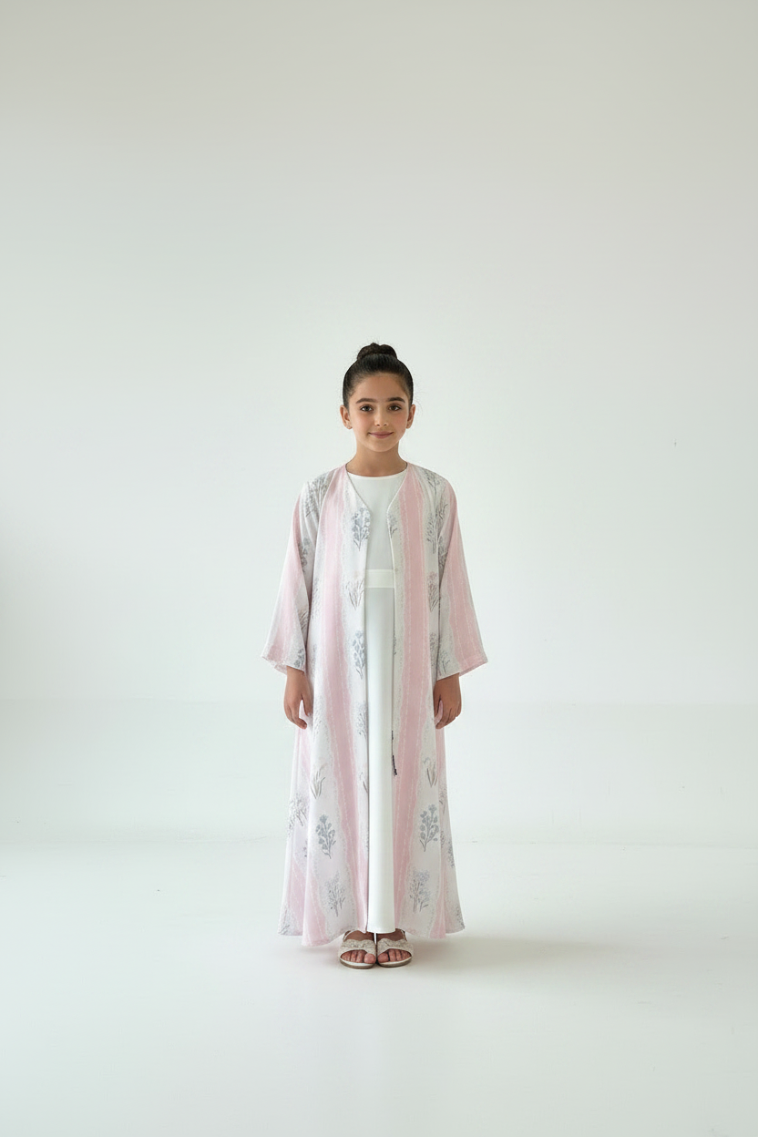 C 2574 Blush Pink Printed Kids Abaya