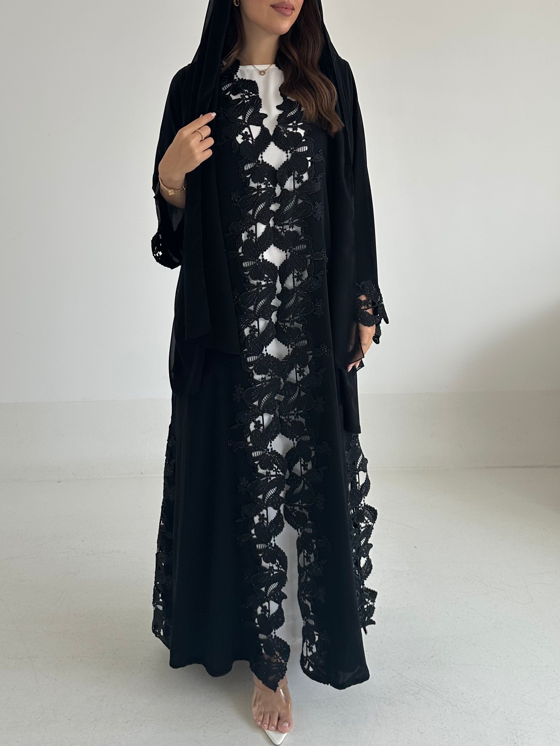 C 2576 Black Crystal Lace Abaya