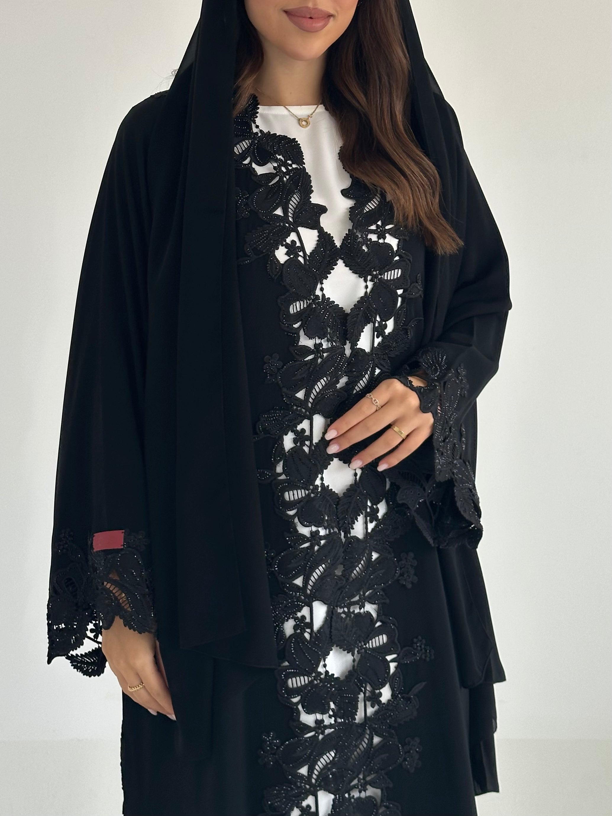 C 2576 Black Crystal Lace Abaya