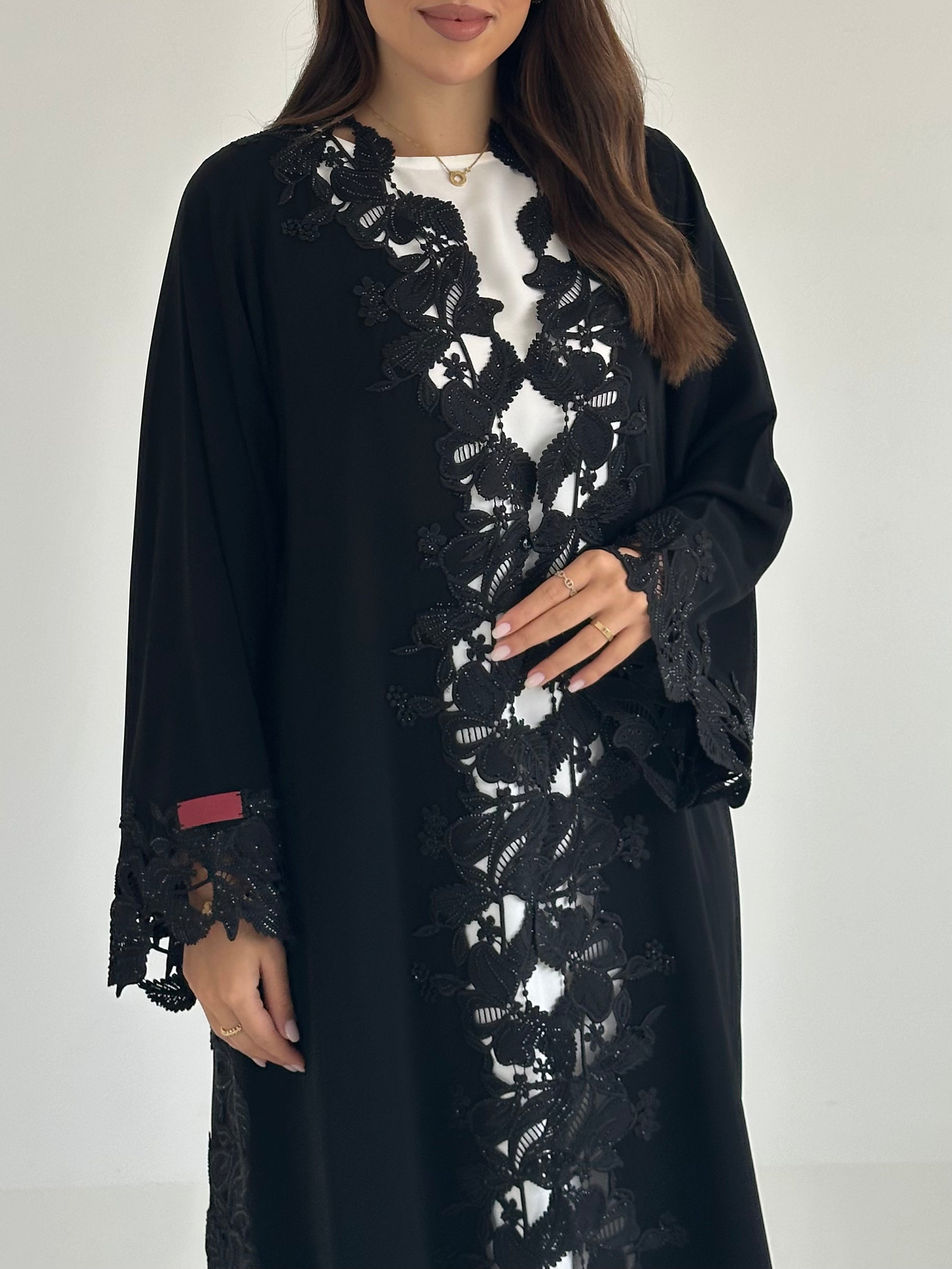 C 2576 Black Crystal Lace Abaya