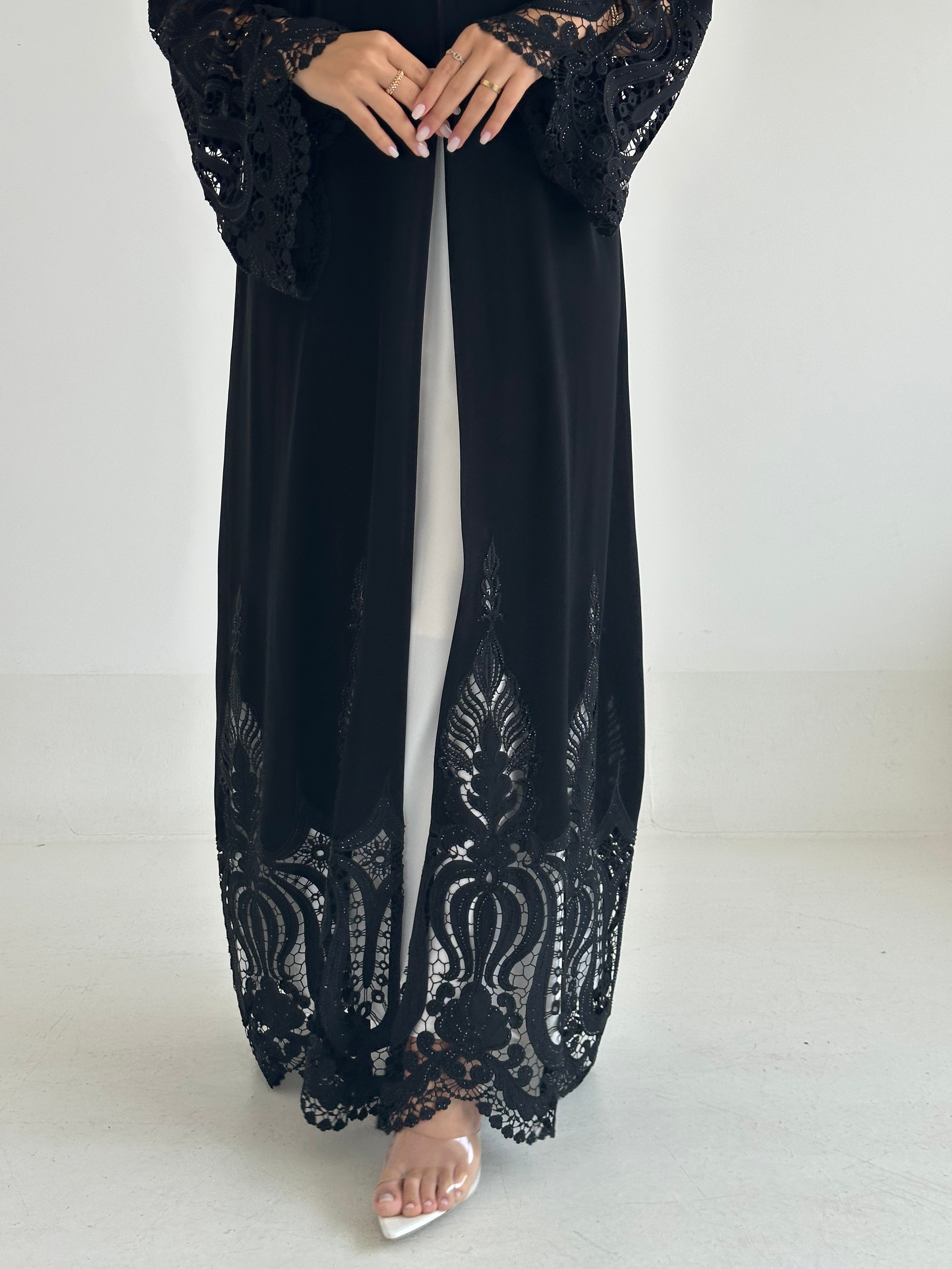 C 2578 Black Crystal Lace Abaya