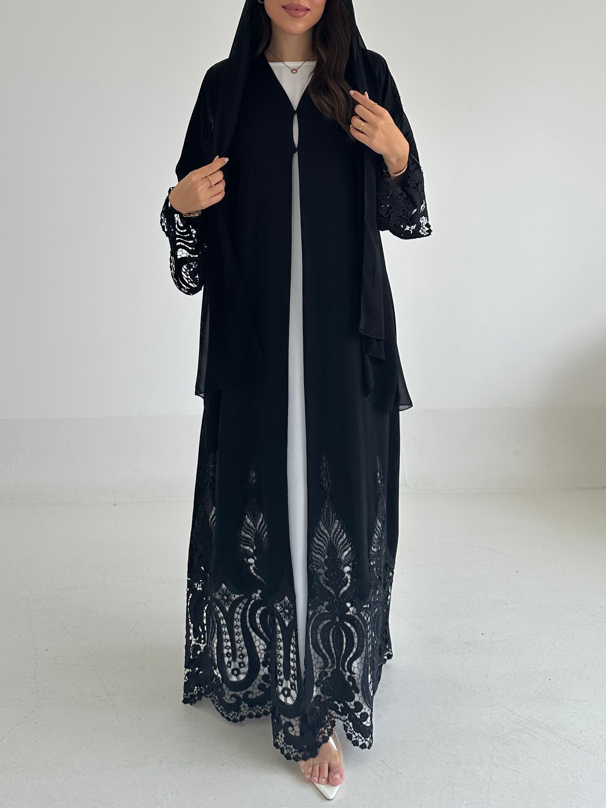 C 2578 Black Crystal Lace Abaya