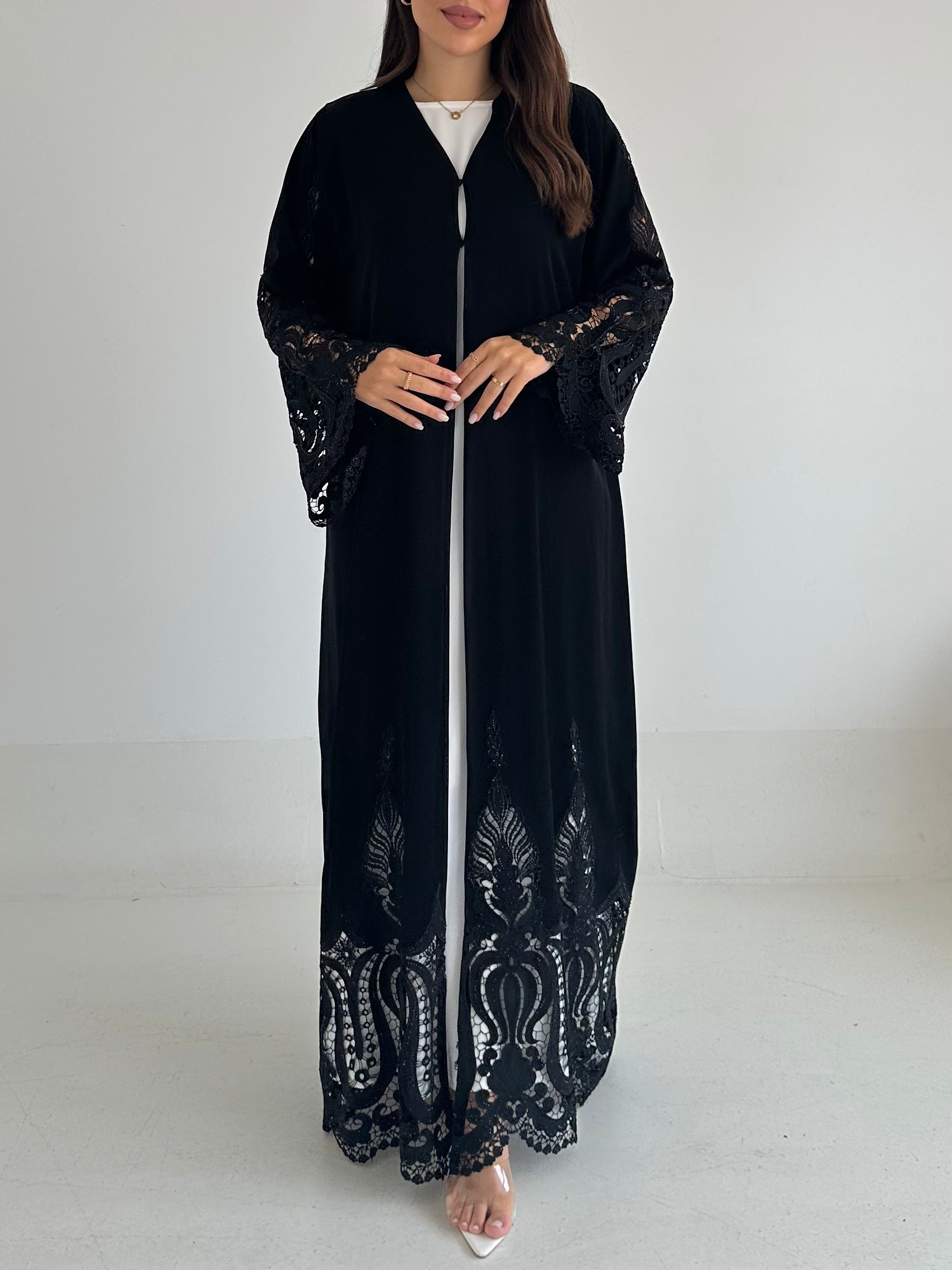 C 2578 Black Crystal Lace Abaya
