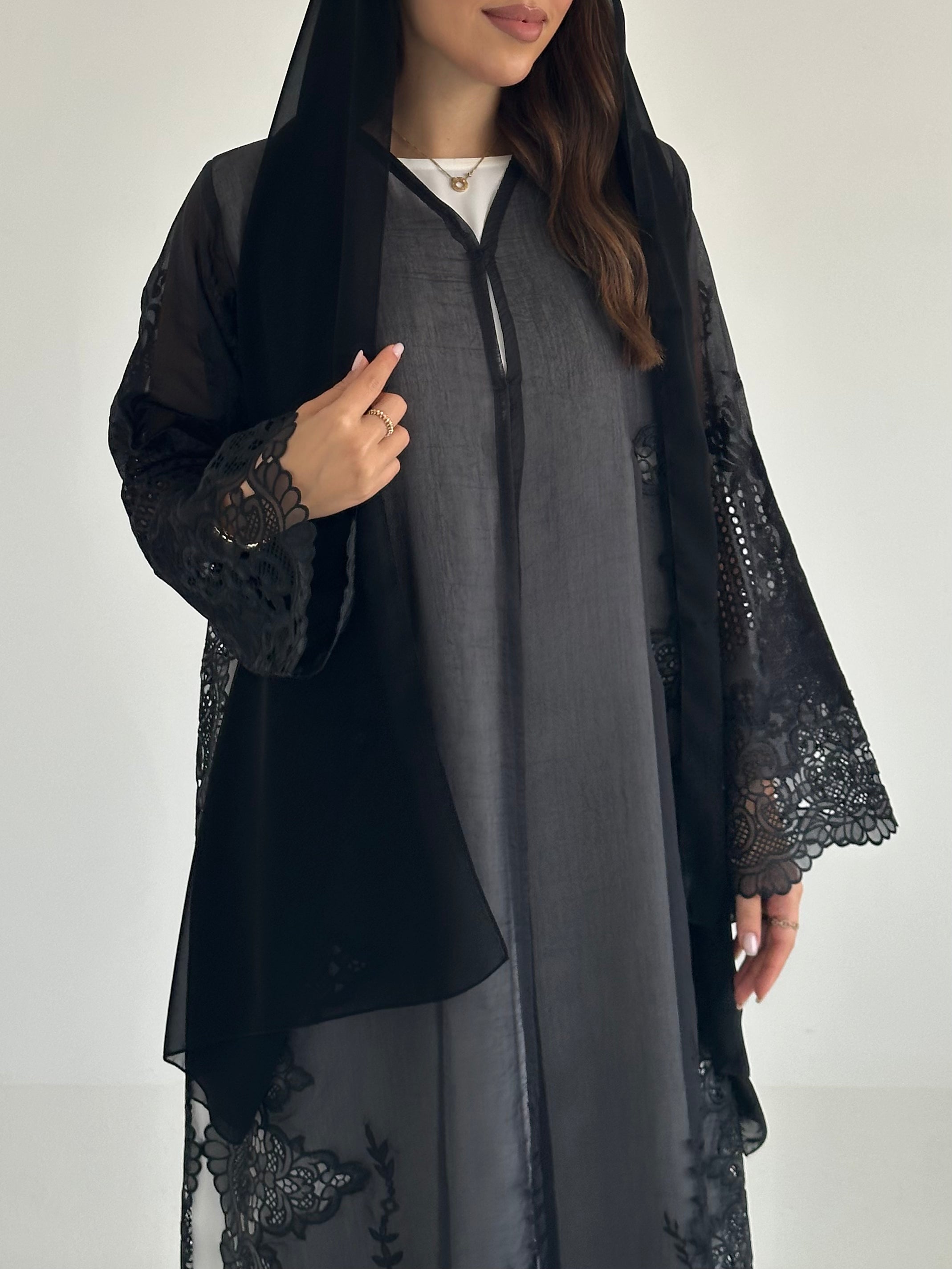 C 2579 Black Dantel Abaya