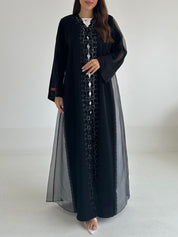 C 2580 Black Crystal Dantel Abaya