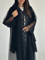 C 2580 Black Crystal Dantel Abaya
