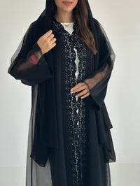 C 2580 Black Crystal Dantel Abaya - XS / 50