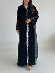 C 2581 Black Crystal Dantel Abaya