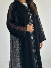 C 2581 Black Crystal Dantel Abaya