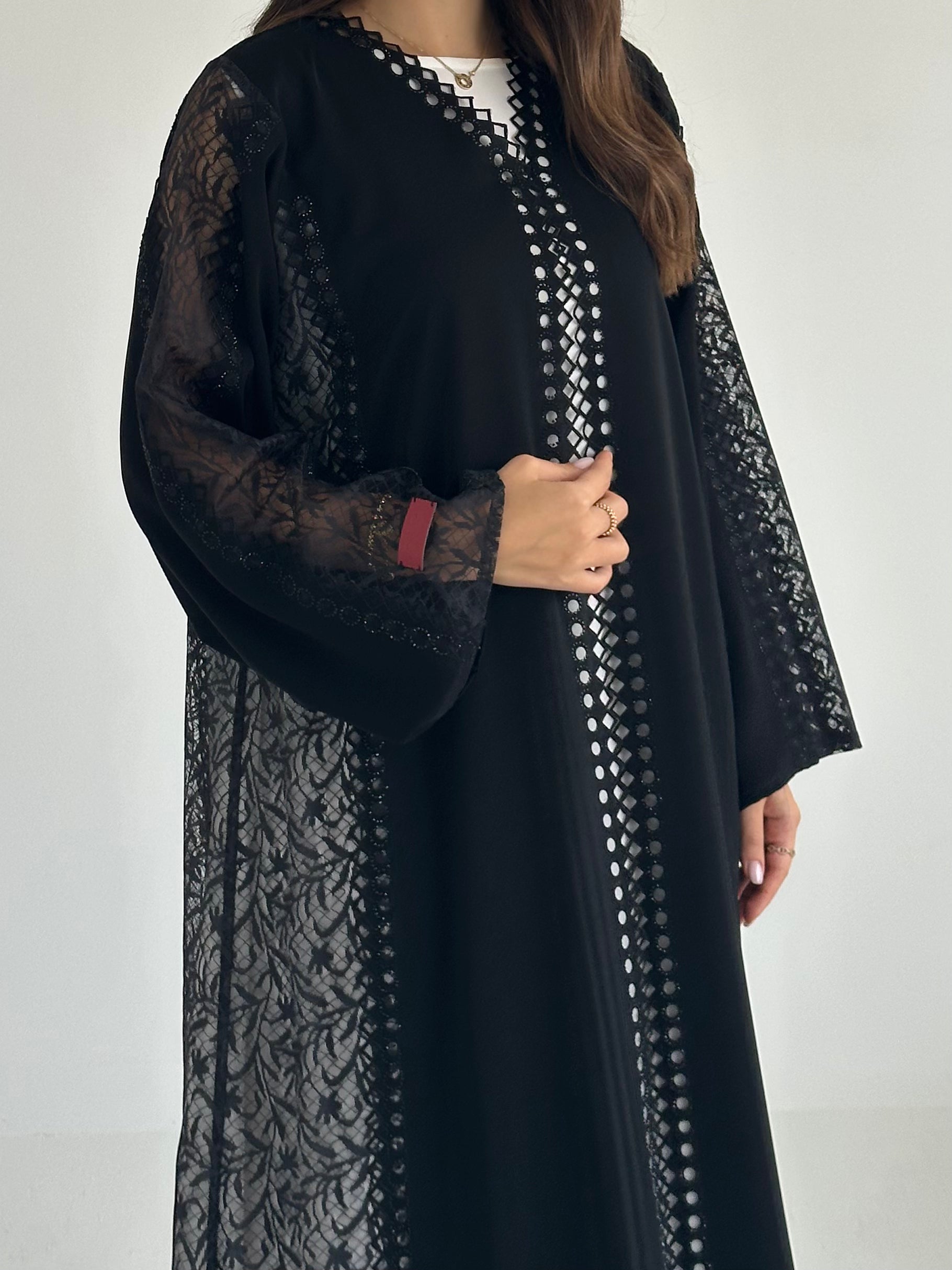C 2581 Black Crystal Dantel Abaya