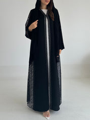 C 2581 Black Crystal Dantel Abaya