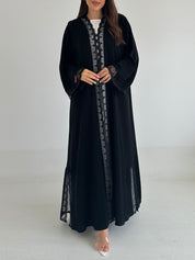 C 2583 Black Sequins Lace Abaya